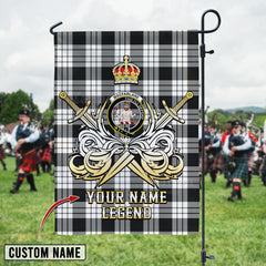 Personalized Custom Name Clan MacFarlane Black & White Ancient Tartan Garden Flag with Clan Crest and the Golden Sword of Courageous Legacy WV53 - MacFarlane Black & White Ancient Tartan Design, Scottish Heritage Gift