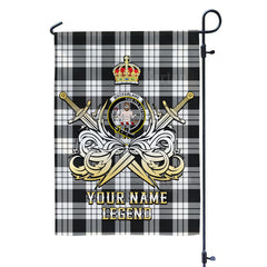 Custom Name Clan MacFarlane Black & White Ancient Tartan Garden Flag with Clan Crest and the Golden Sword of Courageous Legacy WV53