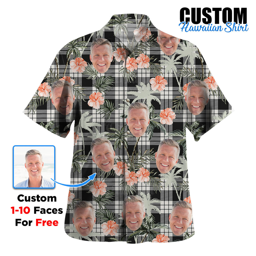 Clan MacFarlane Black & White Ancient Tartan Custom Face Hawaiian Shirt – Unisex Gift for Family Members, Summer Party TK67 MacFarlane Black & White Ancient Tartan Tartan Hawaii Shirt