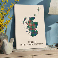 Clan MacFarlane Hunting Ancient Tartan Scotland Map Canvas “Tartan Runs Through My Veins” Wall Art EP12