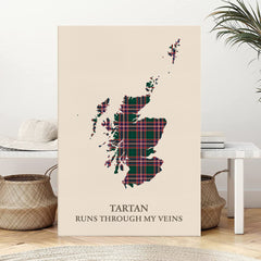 Clan MacFarlane Hunting Modern Tartan Scotland Map Canvas “Tartan Runs Through My Veins” Wall Art HI45