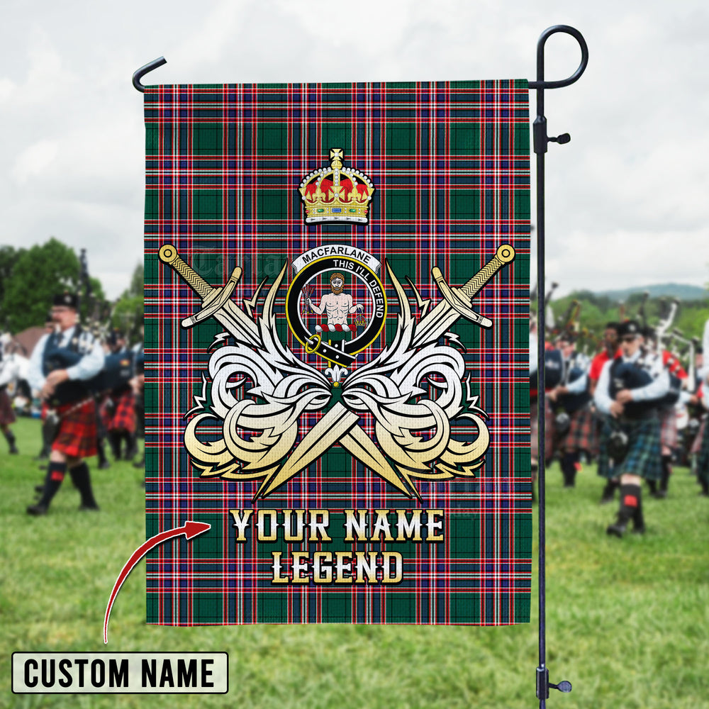 Personalized Custom Name Clan MacFarlane Hunting Modern Tartan Garden Flag with Clan Crest and the Golden Sword of Courageous Legacy NB57 - MacFarlane Hunting Modern Tartan Design, Scottish Heritage Gift