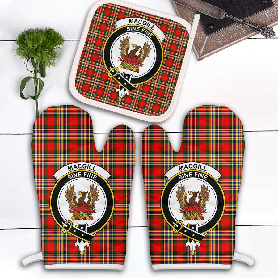 Clan MacGill Modern Tartan Crest Oven Mitt And Pot Holder (2 Oven Mitts + 1 Pot Holder)