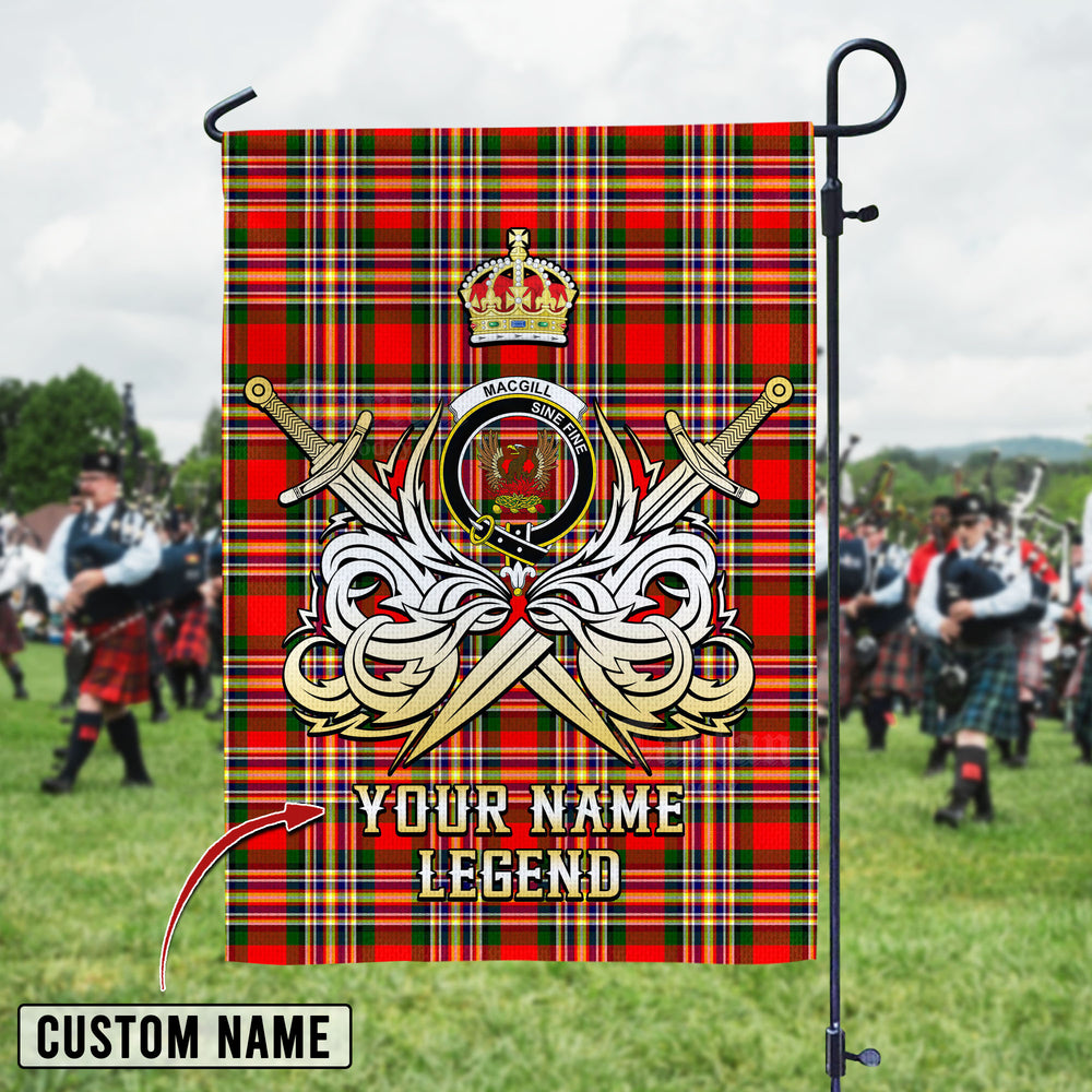 Personalized Custom Name Clan MacGill Modern Tartan Garden Flag with Clan Crest and the Golden Sword of Courageous Legacy SJ48 - MacGill Modern Tartan Design, Scottish Heritage Gift