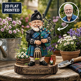 Personalized MacHardy Ancient Clan Bagpipe Garden Gnome Caricature Plaque Custom Photo, Any Clan Tartan, Wood or Acrylic, Grandpa & Dad Gift, Scottish Highland Garden Decor QM64