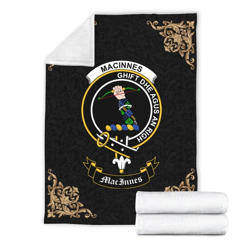 Clan MacInnes Crest Tartan Premium Blanket Black FF90 Clan MacInnes Tartan Today