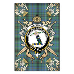 Clan MacInnes Ancient Tartan Crest Black Garden Flag - Gold Thistle SW60 Clan MacInnes Tartan Today