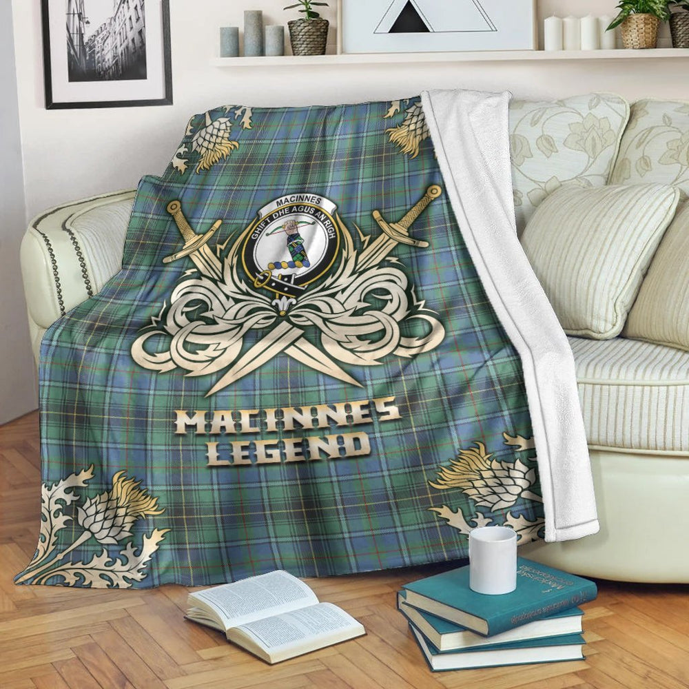 Clan MacInnes Ancient Tartan Gold Courage Symbol Blanket MH91 Clan MacInnes Tartan Today