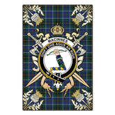 Clan MacInnes Modern Tartan Crest Black Garden Flag - Gold Thistle DE92 Clan MacInnes Tartan Today