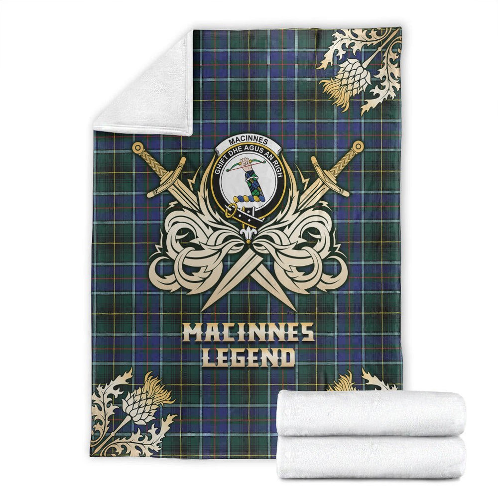 Clan MacInnes Modern Tartan Gold Courage Symbol Blanket OF14 Clan MacInnes Tartan Today