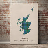 MacInnes Ancient Tartan Scotland Map Canvas – “Tartan Runs Through My Veins” Wall Art