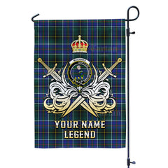 Custom Name Clan MacInnes Modern Tartan Garden Flag with Clan Crest and the Golden Sword of Courageous Legacy LJ66
