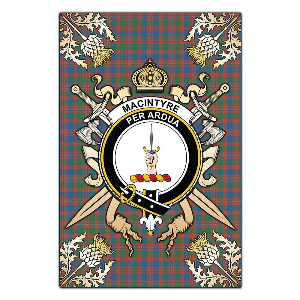 Clan MacIntyre Ancient Tartan Crest Black Garden Flag - Gold Thistle VR62 Clan MacIntyre Tartan Today