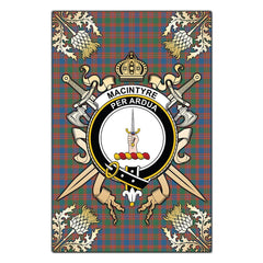 Clan MacIntyre Ancient Tartan Crest Black Garden Flag - Gold Thistle VR62 Clan MacIntyre Tartan Today