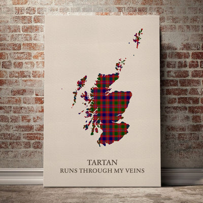 Clan MacIntyre Modern Tartan Scotland Map Canvas “Tartan Runs Through My Veins” Wall Art QR51