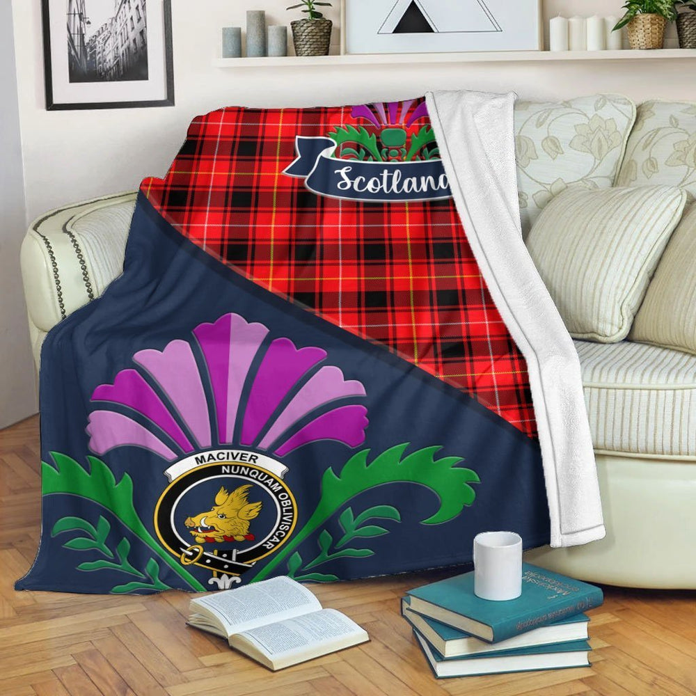 Clan MacIver Tartan Crest Premium Blanket Thistle Style YT89 Clan Hall Tartan Today