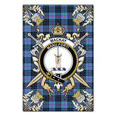 Clan MacKay Blue Tartan Crest Black Garden Flag - Gold Thistle QI24 Clan MacKay Tartan Today