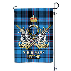 Custom Name Clan MacKay Blue Tartan Garden Flag with Clan Crest and the Golden Sword of Courageous Legacy KM94