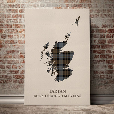 Clan MacKay Weathered Tartan Scotland Map Canvas “Tartan Runs Through My Veins” Wall Art BK19