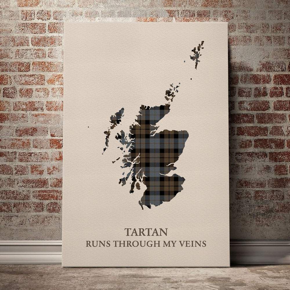 MacKay Weathered Tartan Scotland Map Canvas – “Tartan Runs Through My Veins” Wall Art