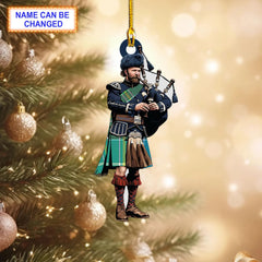 MacKellar Ancient Tartan Bagpipe Ornament with Custom Name
