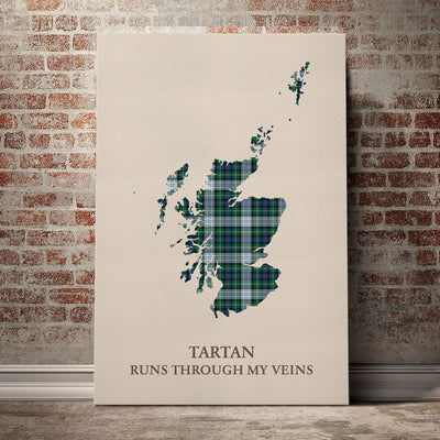 Clan MacKenzie Dress Ancient Tartan Scotland Map Canvas “Tartan Runs Through My Veins” Wall Art VM67