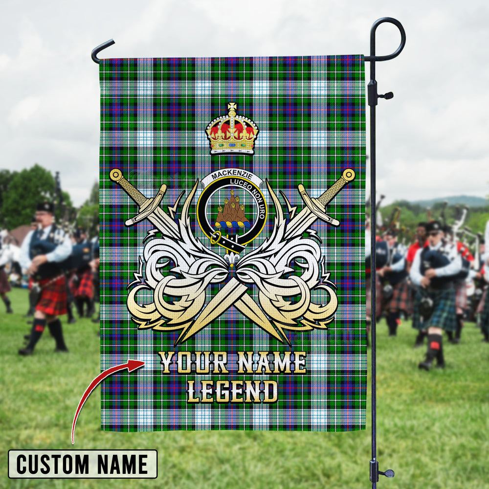 Personalized Custom Name Clan MacKenzie Dress Modern Tartan Garden Flag with Clan Crest and the Golden Sword of Courageous Legacy DW13 - MacKenzie Dress Modern Tartan Design, Scottish Heritage Gift