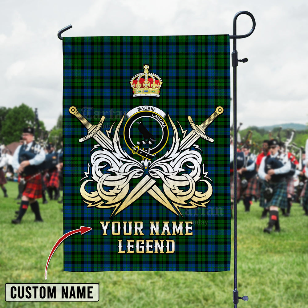 Personalized Custom Name Clan MacKie Tartan Garden Flag with Clan Crest and the Golden Sword of Courageous Legacy UA79 - MacKie Tartan Design, Scottish Heritage Gift