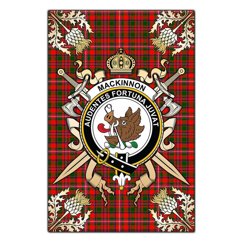 Clan MacKinnon Modern Tartan Crest Black Garden Flag - Gold Thistle LJ77 Clan MacKinnon Tartan Today