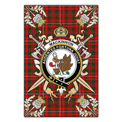 Clan MacKinnon Modern Tartan Crest Black Garden Flag - Gold Thistle LJ77 Clan MacKinnon Tartan Today