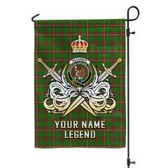 Custom Name Clan MacKinnon Hunting Modern Tartan Garden Flag with Clan Crest and the Golden Sword of Courageous Legacy IW32