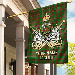 Custom Name Clan MacKinnon Hunting Modern Tartan Garden Flag with Clan Crest and the Golden Sword of Courageous Legacy IW32