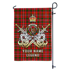 Custom Name Clan MacKinnon Modern Tartan Garden Flag with Clan Crest and the Golden Sword of Courageous Legacy QV40