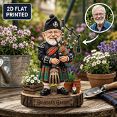 Personalized MacKintosh Ancient Clan Bagpipe Garden Gnome Caricature Plaque Custom Photo, Any Clan Tartan, Wood or Acrylic, Grandpa & Dad Gift, Scottish Highland Garden Decor NN28