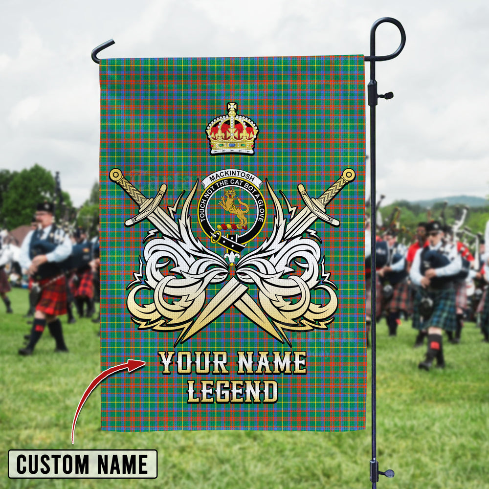 Personalized Custom Name Clan MacKintosh Hunting Ancient Tartan Garden Flag with Clan Crest and the Golden Sword of Courageous Legacy OY29 - MacKintosh Hunting Ancient Tartan Design, Scottish Heritage Gift