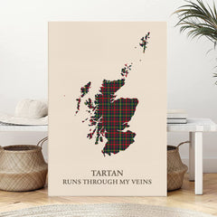 Clan MacKintosh Hunting Modern Tartan Scotland Map Canvas “Tartan Runs Through My Veins” Wall Art KL75