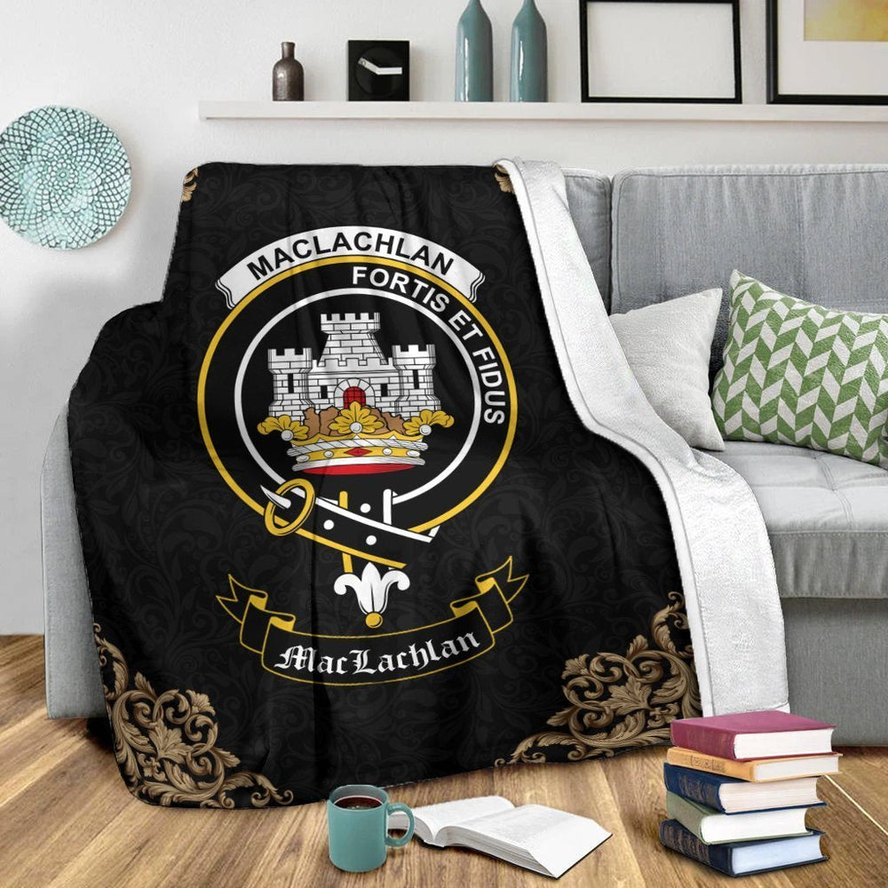 Clan MacLachlan Crest Tartan Premium Blanket Black ZH88 Clan Hall Tartan Today