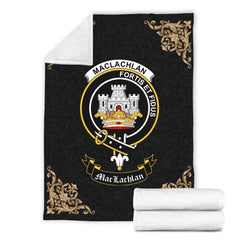 Clan MacLachlan Crest Tartan Premium Blanket Black ZH88 Clan Hall Tartan Today