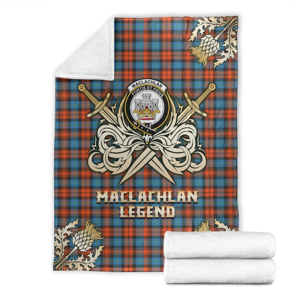 Clan MacLachlan Ancient Tartan Gold Courage Symbol Blanket QW29 Clan Hall Tartan Today