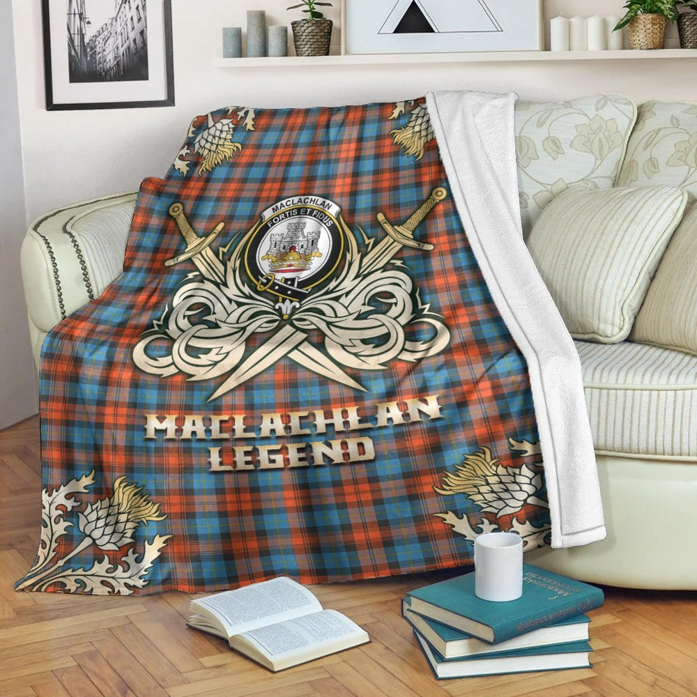Clan MacLachlan Ancient Tartan Gold Courage Symbol Blanket QW29 Clan Hall Tartan Today