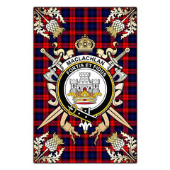 Clan MacLachlan Modern Tartan Crest Black Garden Flag - Gold Thistle OF86 Clan Garden Tartan Today
