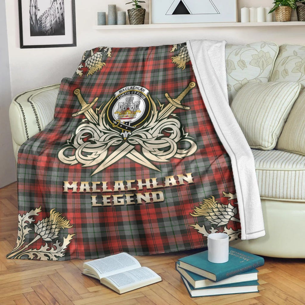 Clan MacLachlan Weathered Tartan Gold Courage Symbol Blanket WN74 Clan Hall Tartan Today