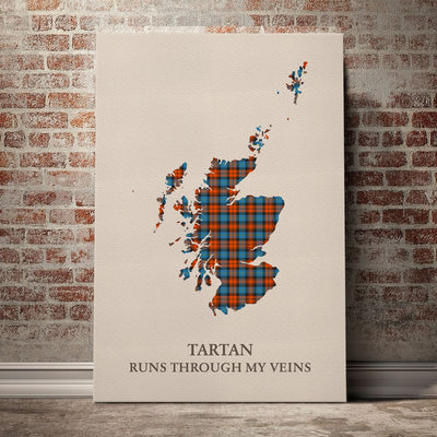 Clan MacLachlan Ancient Tartan Scotland Map Canvas “Tartan Runs Through My Veins” Wall Art YD95