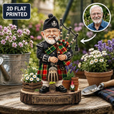 Personalized MacLachlan Hunting Modern Clan Bagpipe Garden Gnome Caricature Plaque Custom Photo, Any Clan Tartan, Wood or Acrylic, Grandpa & Dad Gift, Scottish Highland Garden Decor JW35