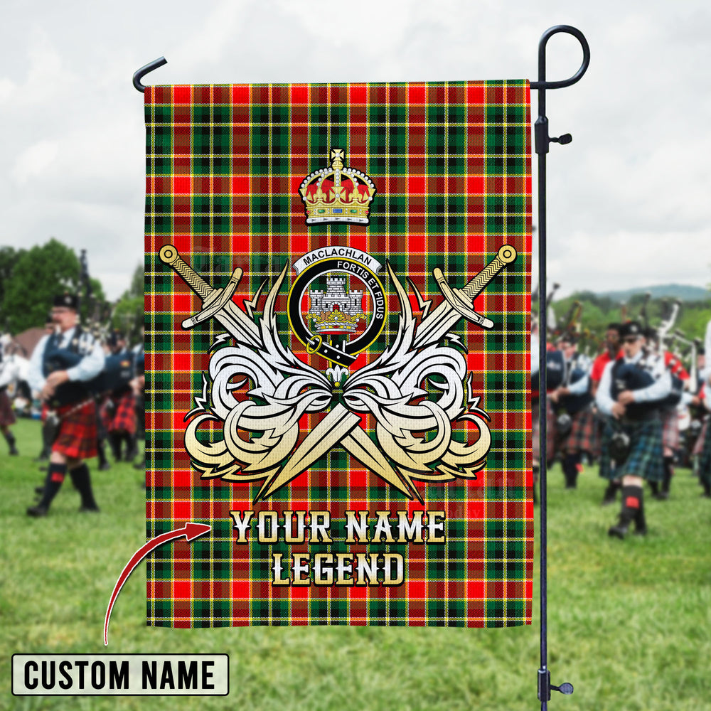 Personalized Custom Name Clan MacLachlan Hunting Modern Tartan Garden Flag with Clan Crest and the Golden Sword of Courageous Legacy PL70 - MacLachlan Hunting Modern Tartan Design, Scottish Heritage Gift