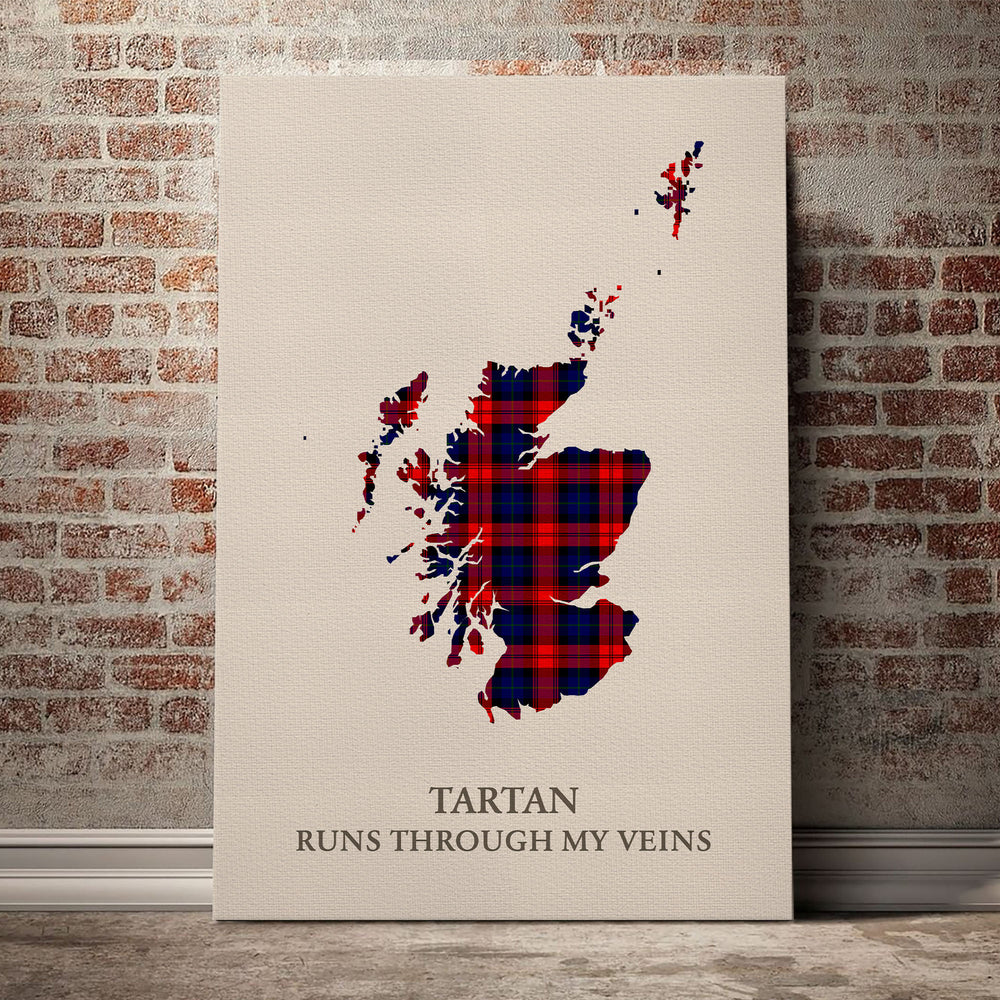 MacLachlan Modern Tartan Scotland Map Canvas – “Tartan Runs Through My Veins” Wall Art