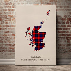 MacLachlan Modern Tartan Scotland Map Canvas – “Tartan Runs Through My Veins” Wall Art