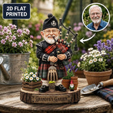Personalized MacLachlan Weathered Clan Bagpipe Garden Gnome Caricature Plaque Custom Photo, Any Clan Tartan, Wood or Acrylic, Grandpa & Dad Gift, Scottish Highland Garden Decor LS72