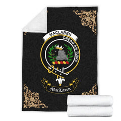 Clan MacLaren Crest Tartan Premium Blanket Black IH18 Clan Hall Tartan Today