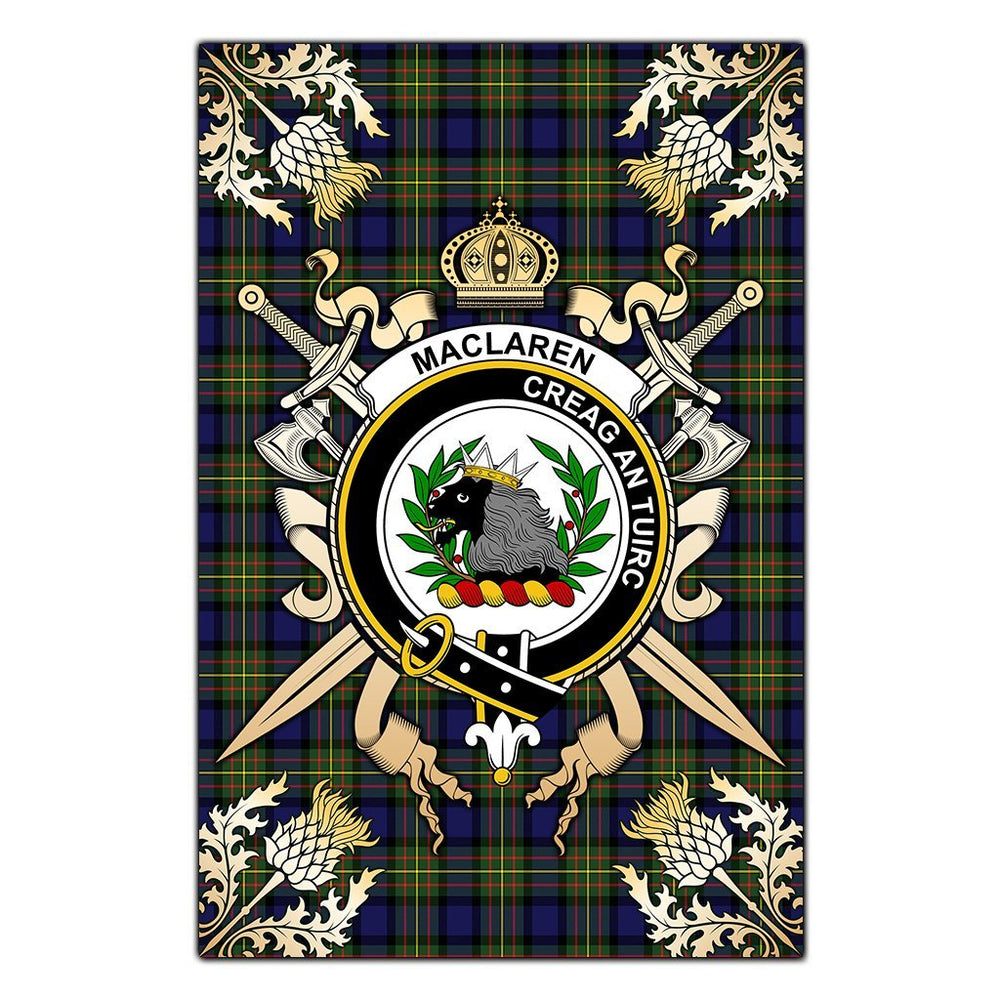 Clan MacLaren Modern Tartan Crest Black Garden Flag - Gold Thistle YJ54 Clan Garden Tartan Today